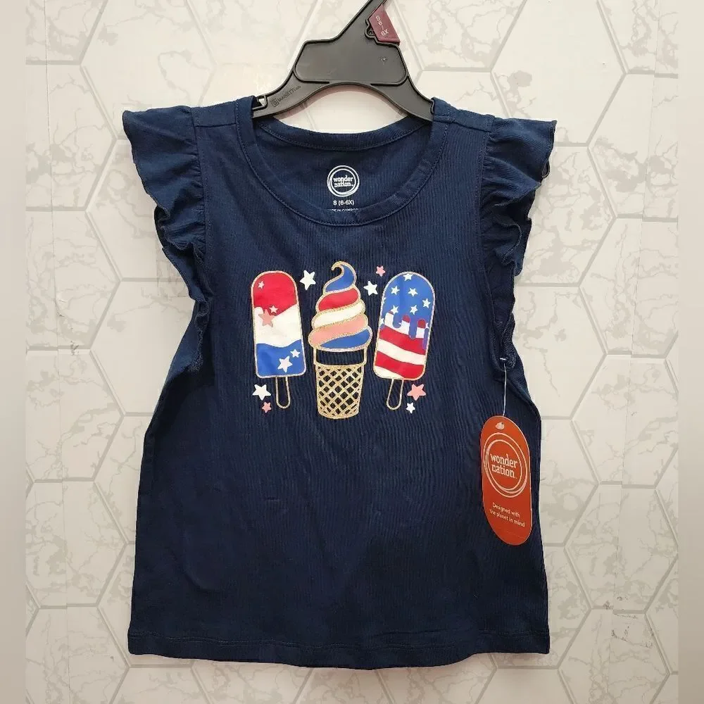 Nwt Kids Girls Patriotic Americana July 4th Tops Bundle, Sz. S 6/6X